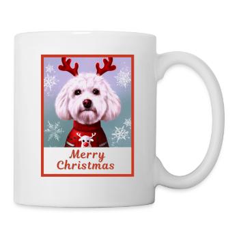 Doux chien (Bichon frise) dans un pull de Noël. - Mug blanc - blanc - Droite