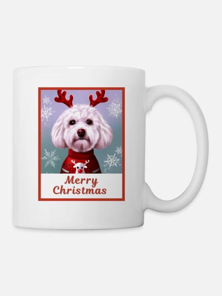 Süßer Hund (Bichon frise) in einem Weihnachtspullover. - Tasse - Weiß
