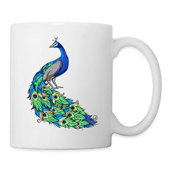 Pfau Pfauenfeder Feder Vogel - Tasse - Weiß - Rechts