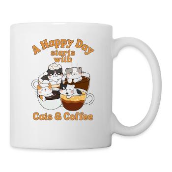 Kaffee Katze kawaii Kaffee und Katzen Liebhaber - Tasse - Weiß - Rechts