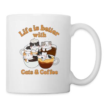 Kaffee Katze kawaii Kaffee und Katzen Liebhaber - Tasse - Weiß - Rechts