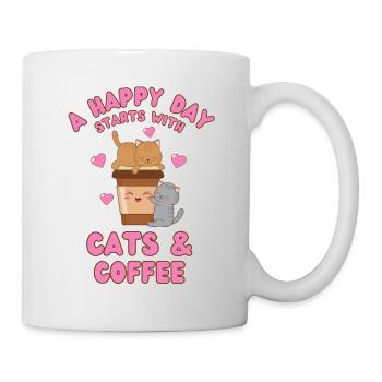 Kaffee Katze kawaii Kaffee und Katzen Liebhaber - Tasse - Weiß - Rechts