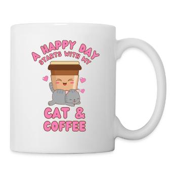 Kaffee Katze kawaii Kaffee und Katzen Liebhaber - Tasse - Weiß - Rechts
