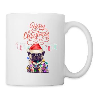 Merry Christmas - Pug, Mops, Weihnachten ugly xmas - Tasse - Weiß - Rechts
