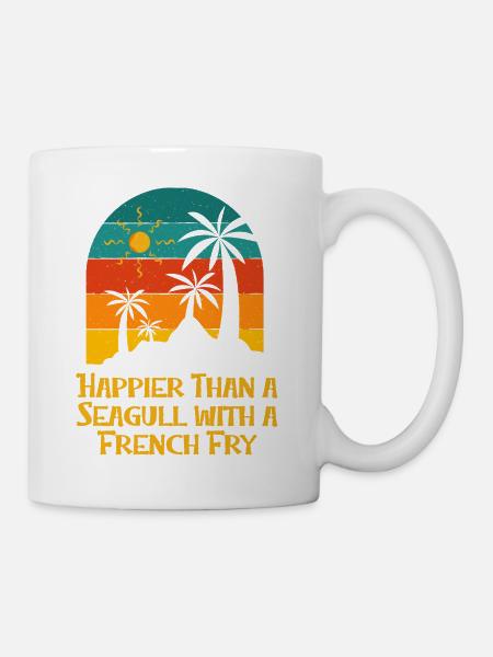 Happier Than a Seagull Beach Funny Ocean Humor - Mug - white