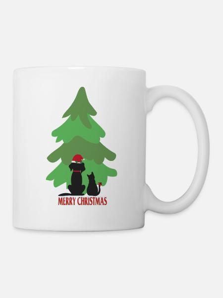 Pfotschafter X-Mas - Hund, Katze, Weihnachtsbaum - Tasse - Weiß