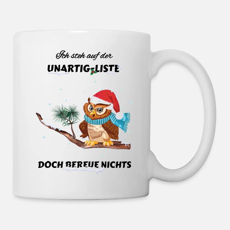 Freche Eule auf Santas Unartig-Liste - Tasse - Weiß