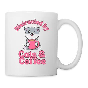 Kaffee Katze kawaii Kaffee und Katzen Liebhaber - Tasse - Weiß - Rechts