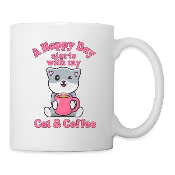 Kaffee Katze kawaii Kaffee und Katzen Liebhaber - Tasse - Weiß - Rechts