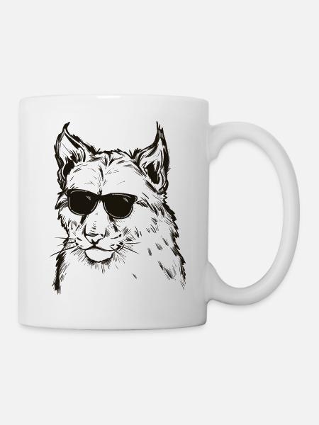 Luchs mit Sonnenbrille - Tasse - Weiß