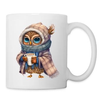 Nette Eule mit Kaffee - Tasse - Weiß - Rechts