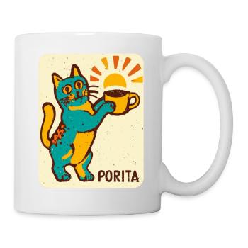 Le chat tient une tasse de café dans un style rétro - Mug blanc - blanc - Droite