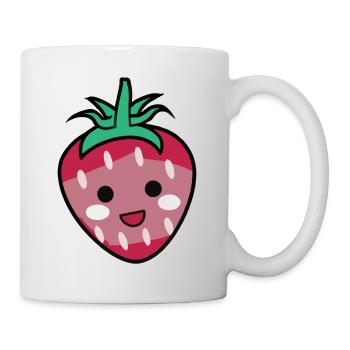 Erdbeere mit Gesicht Lächeln Geschenkidee - Tasse - Weiß - Rechts