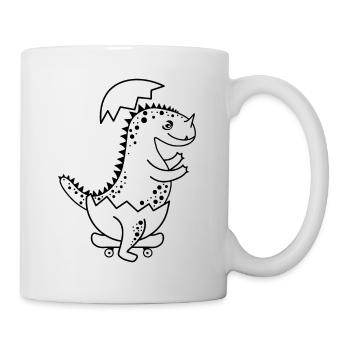 Dinosaurier-Baby, frisch geschlüpft, beim Skaten! - Tasse - Weiß - Rechts