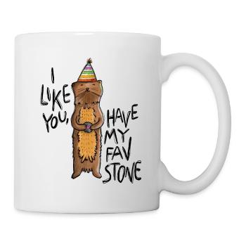 Cute otter with party hat and funny saying - Mug - white - Right