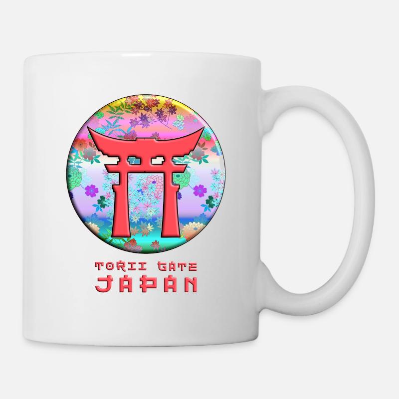 Torii Gate Shinto Japan Asian Floral Pattern - Mug - white