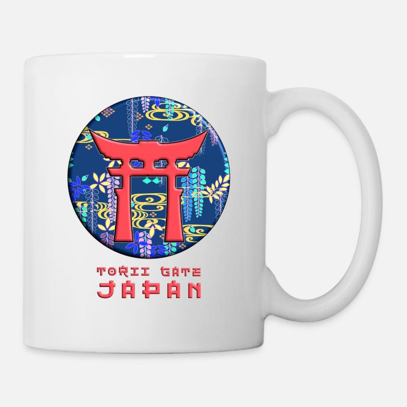 Torii Traditionelles japanisches Tor Berg Blumen - Tasse - Weiß