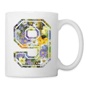 Numero 9 fleur, Équipe Foot, basket université - Mug blanc - blanc - Droite