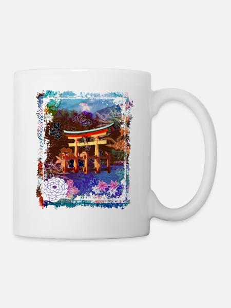 Japan Torii Gate In Water Mountain Collage Art 73 - Mug - white