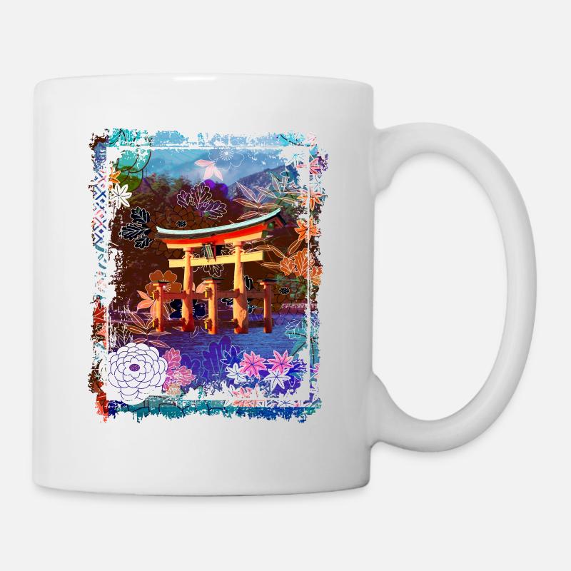 Japan Torii Gate In Water Mountain Collage Art 73 - Mug - white