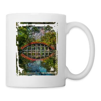 Japanischer Garten Rote Brücke Wasserbäume Collage - Tasse - Weiß - Rechts