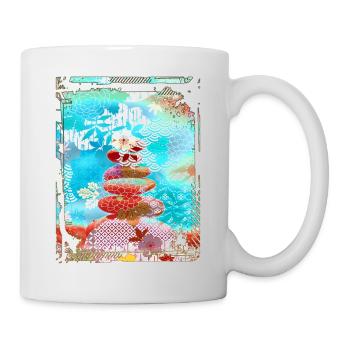 Japan Zen Buddhismus Balancierende Steine Felsen Kirsche - Tasse - Weiß - Rechts