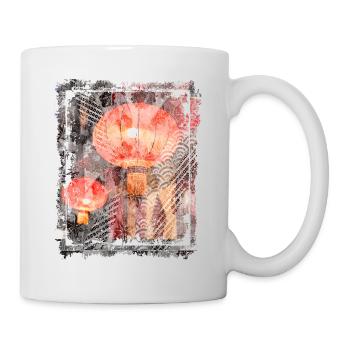 Rote japanische Laternen Nacht Straßenlaternen Lampen - Tasse - Weiß - Rechts