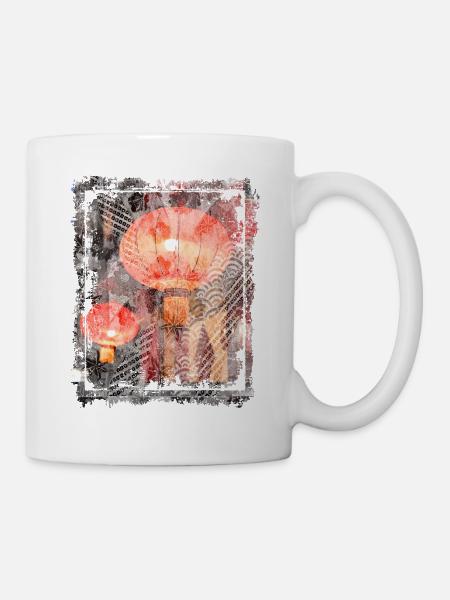 Red Japanese Lanterns Night Street Lights Lamps - Mug - white