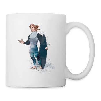 Grungy Surfer Illustration mit Surfbrett - Tasse - Weiß - Rechts