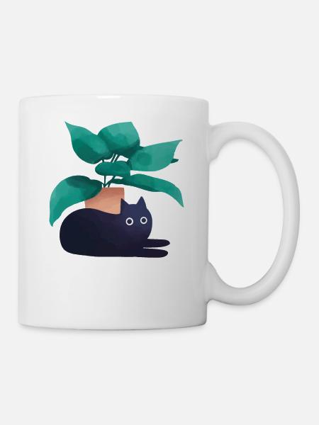 Katzen vor Blumentopf - Tasse - Weiß