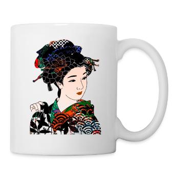 Japanese Geisha Chrysanthemum Kimono 105 - Mug - white - Right