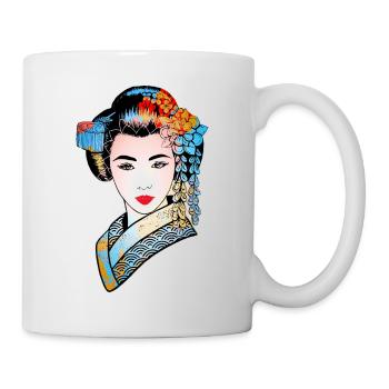 Japanese Geisha Chrysanthemum Kimono 107 - Mug - white - Right