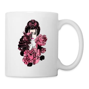 Japanese Geisha Chrysanthemum Kimono 108 - Mug - white - Right