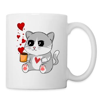 Big cat and hearts - Mug - white - Right