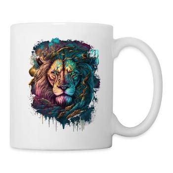 Tête de lion | coloré | coloré | Lion coloré - Mug blanc - blanc - Droite