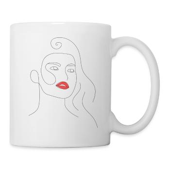 Women Line Art with Pink Lips and Flowing Hair - Mug - white - Right