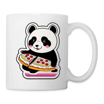 Un mignon panda mange un autocollant de pizza - Mug blanc - blanc - Droite