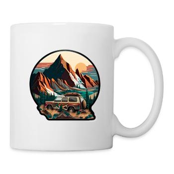 Dachzelt Auto Pkw SUV in den Bergen Retro - Tasse - Weiß - Rechts
