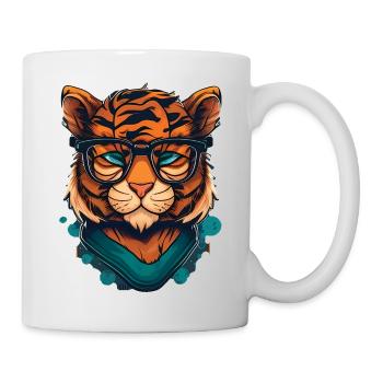 Tiger als Nerd mit Buch - Tasse - Weiß - Rechts