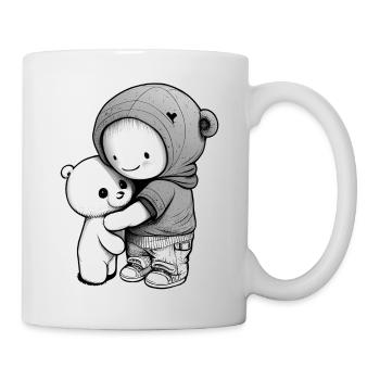 Kind kuschelt mit Teddybär - Tasse - Weiß - Rechts