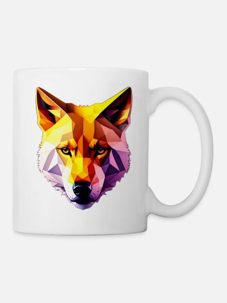Low Poly Wolf Gesicht Design - Tasse - Weiß