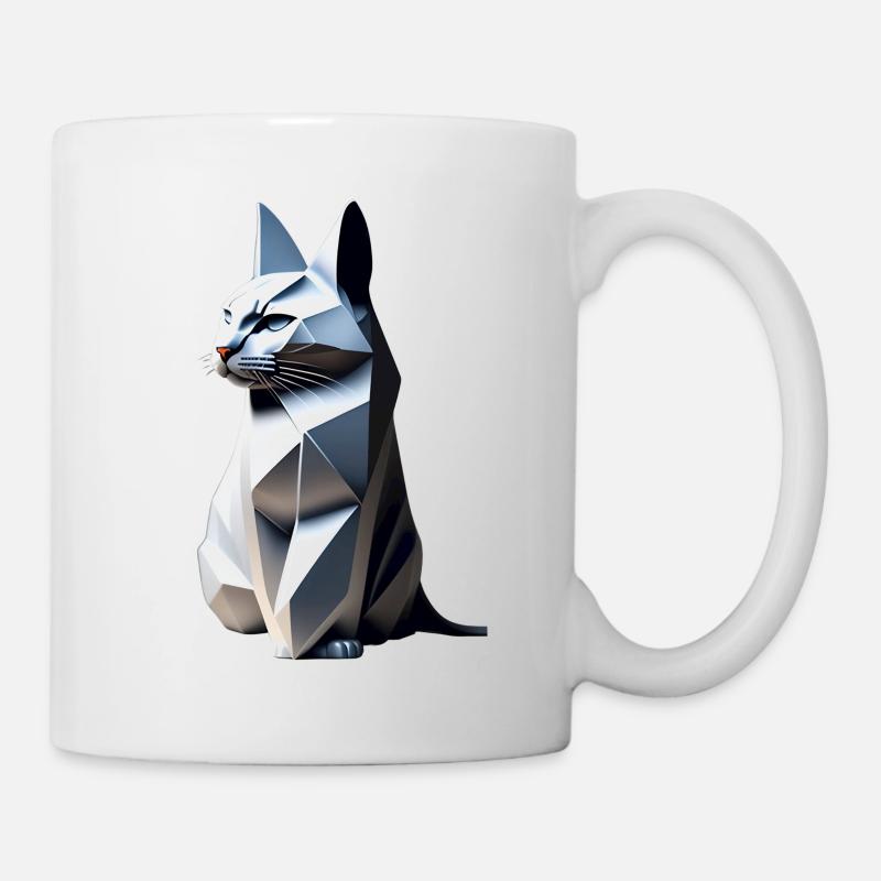 Gray cat origami profile, - Mug - white