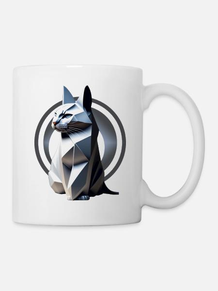 Graue Katze im Origami-Stil - Tasse - Weiß
