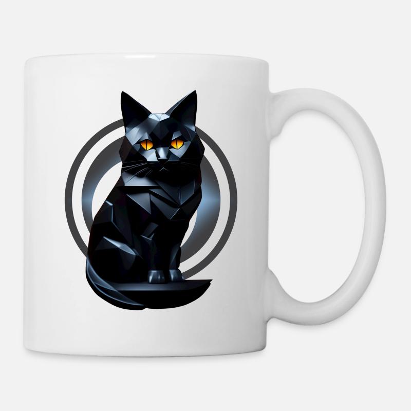 Black cat origami front - Mug - white