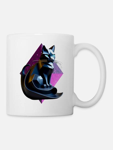 Schwarzes Katzen-Origami-Profil - Tasse - Weiß