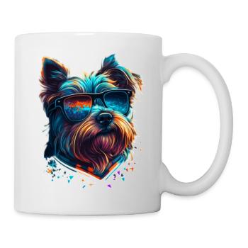 Cooler bunter Hipster Terrier mit Sonnenbrille - Tasse - Weiß - Rechts