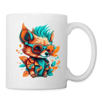 Wild fox in leisure time on holiday with sunglasses - Mug - white - Right