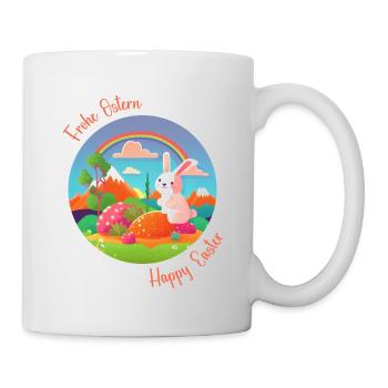 Frohe Ostern, Osterhase, Happy Easter Illustration - Tasse - Weiß - Rechts