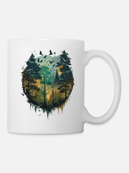 Waldmotiv - Wald - Logo - Tasse - Weiß