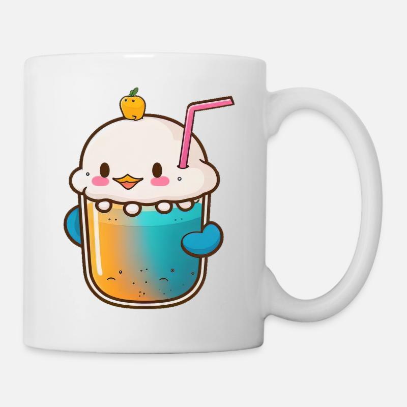 Kawaii Cute Happy Colorful Duck Bubble Tea - Mug - white